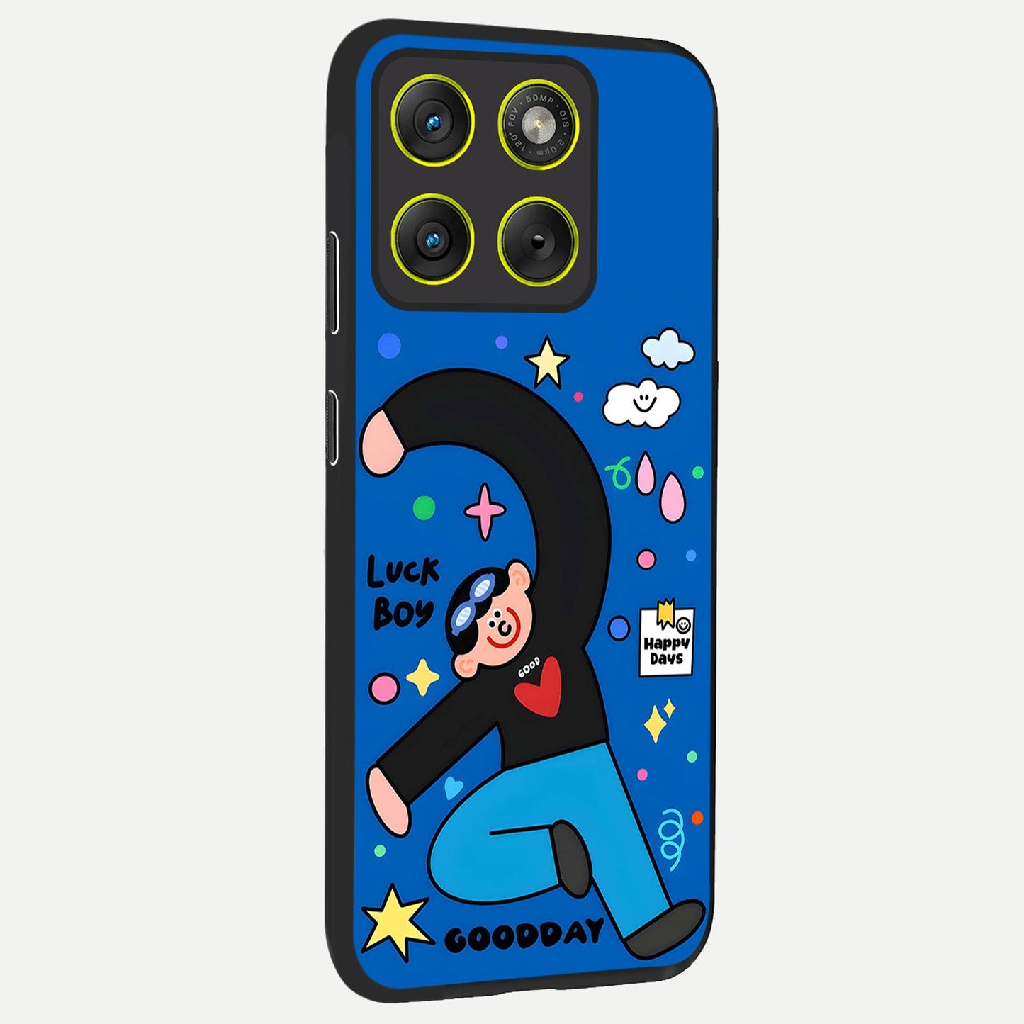 Happy Luck Vibe back cover For Moto Edge 70 slim fit glass case with vibrant aesthetic design