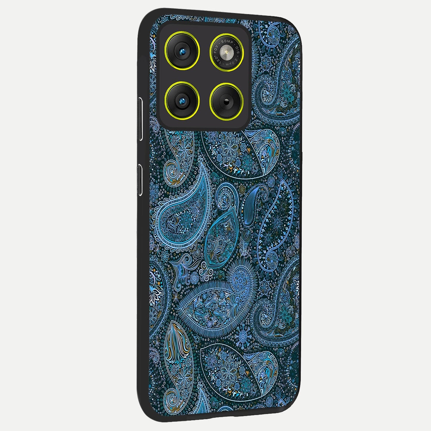 Midnight Paisley Glow back cover For Moto Edge 70 slim fit glass case with vibrant aesthetic design