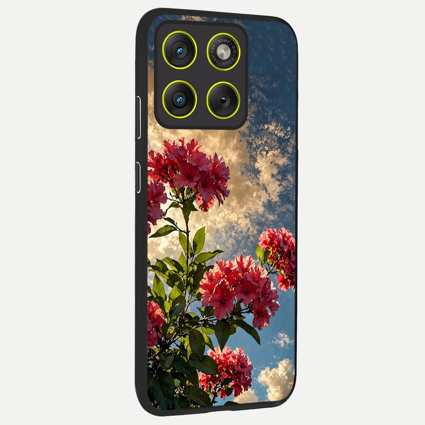 Red Bloom Skies back cover For Moto Edge 70 slim fit glass case with vibrant aesthetic design