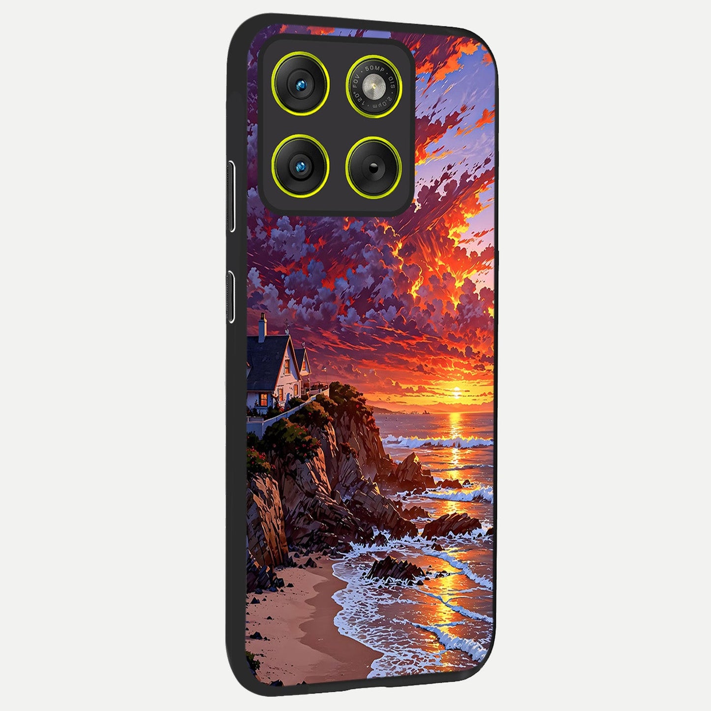 Sunset House By Sea back cover For Moto Edge 70 slim fit glass case with vibrant aesthetic design