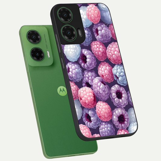 Berry Candy Pop phone case For Moto G35 showing premium glass back cover with detailed artwork