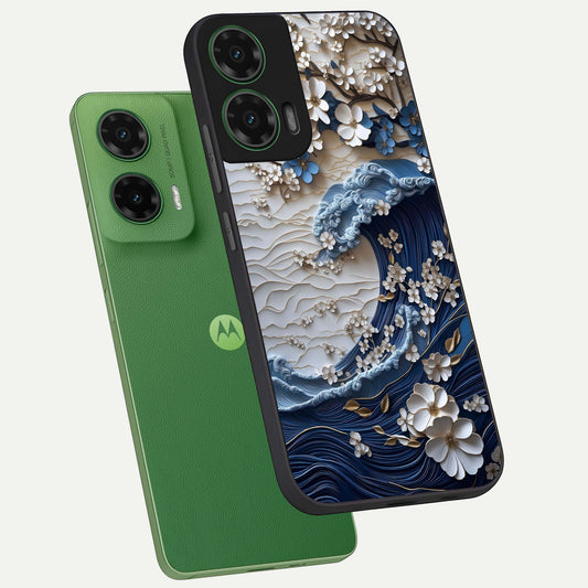 Blossom Wave Art phone case For Moto G35 showing premium glass back cover with detailed artwork
