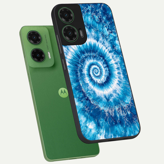 Blue Galaxy Wave phone case For Moto G35 showing premium glass back cover with detailed artwork