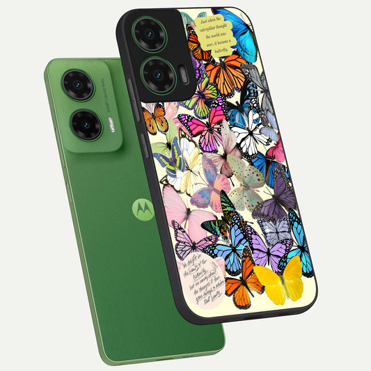 Butterflies Petal Dream phone case For Moto G35 showing premium glass back cover with detailed artwork
