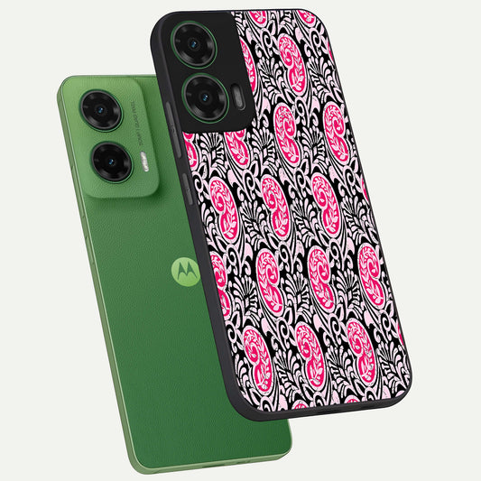 Crimson Paisley Charm phone case For Moto G35 showing premium glass back cover with detailed artwork