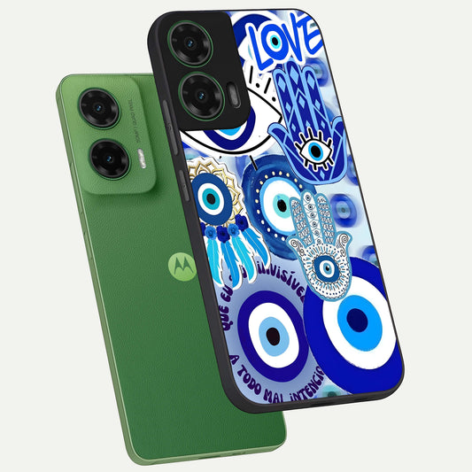 Evil Eyes Dream phone case For Moto G35 showing premium glass back cover with detailed artwork