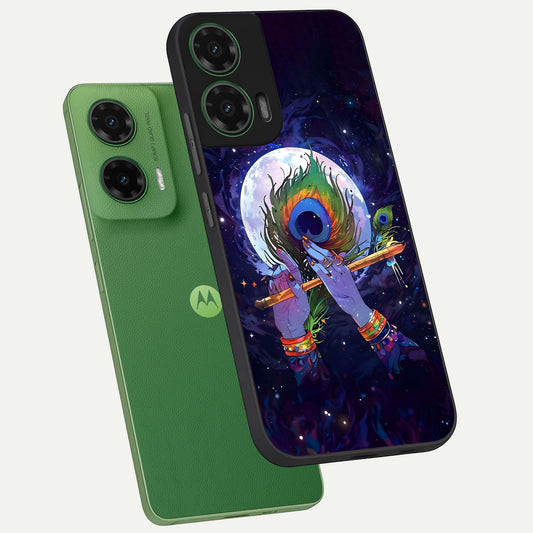 Krishna Hands Art phone case For Moto G35 showing premium glass back cover with detailed artwork
