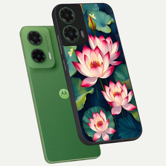 Lotus Dream Serenity phone case For Moto G35 showing premium glass back cover with detailed artwork