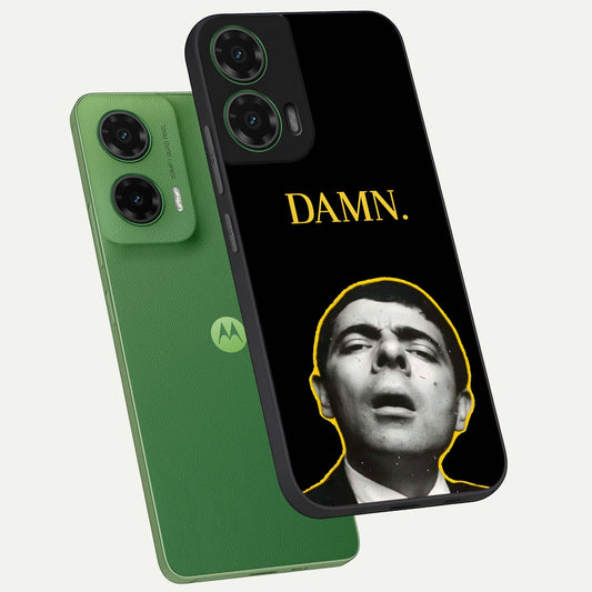 Mr Bean Damn phone case For Moto G35 showing premium glass back cover with detailed artwork