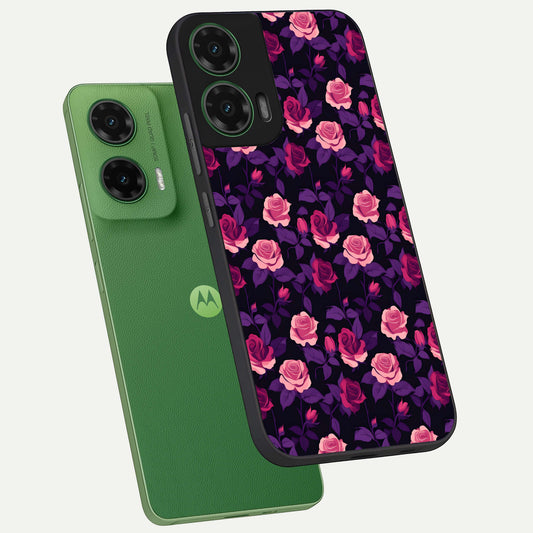 Rose Garden Twilight phone case For Moto G35 showing premium glass back cover with detailed artwork