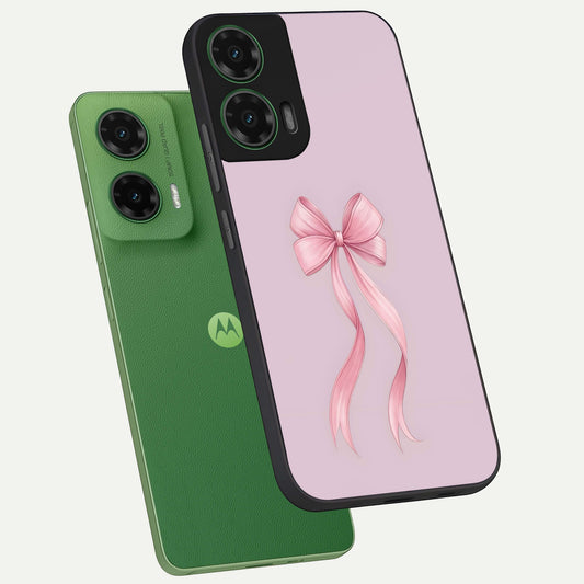 Soft Blush Bow phone case For Moto G35 showing premium glass back cover with detailed artwork
