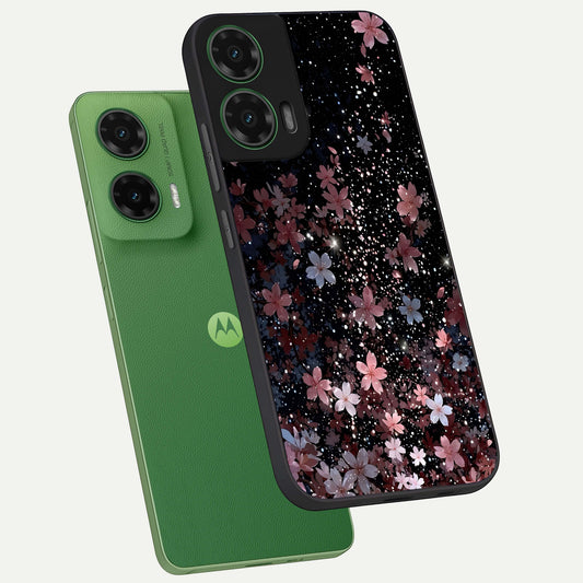 Starlit Flower Dreams phone case For Moto G35 showing premium glass back cover with detailed artwork