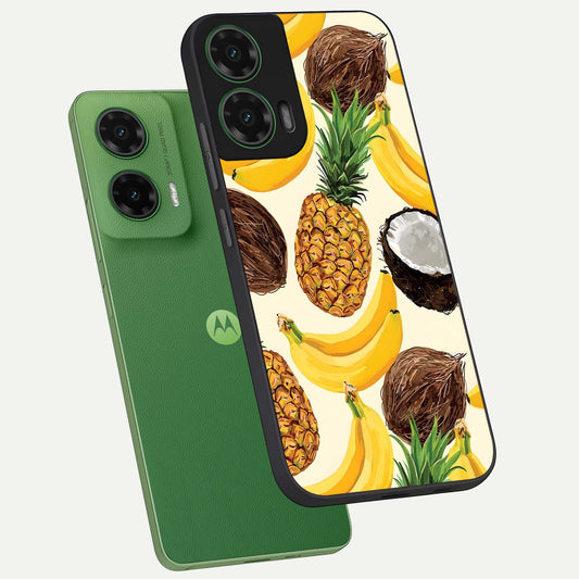 Tropical Fruit Mood phone case For Moto G35 showing premium glass back cover with detailed artwork