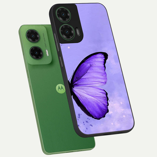 Violet Dream Wing phone case For Moto G35 showing premium glass back cover with detailed artwork