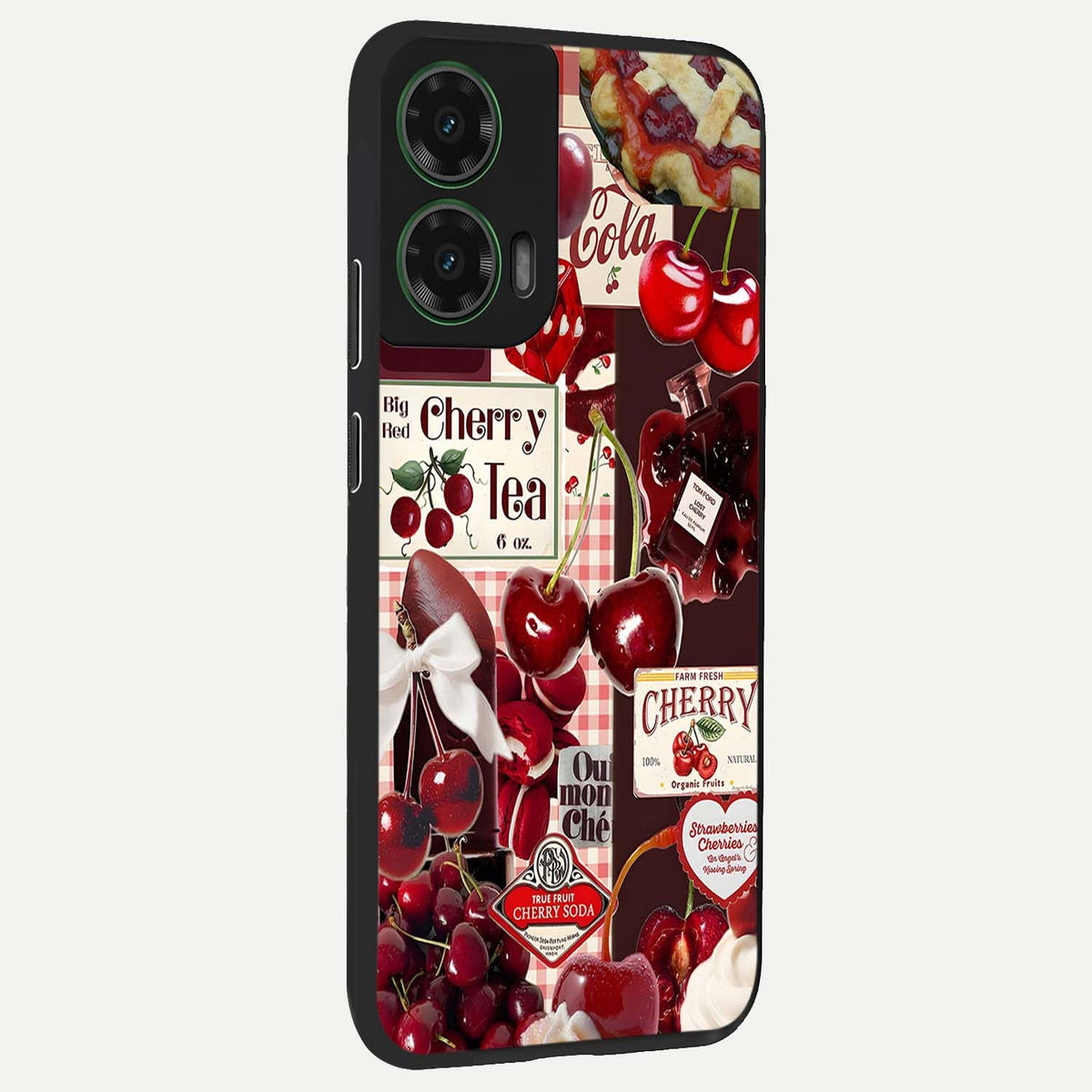 Aesthetic Cherry Tea back cover For Moto G35 slim fit glass case with vibrant aesthetic design
