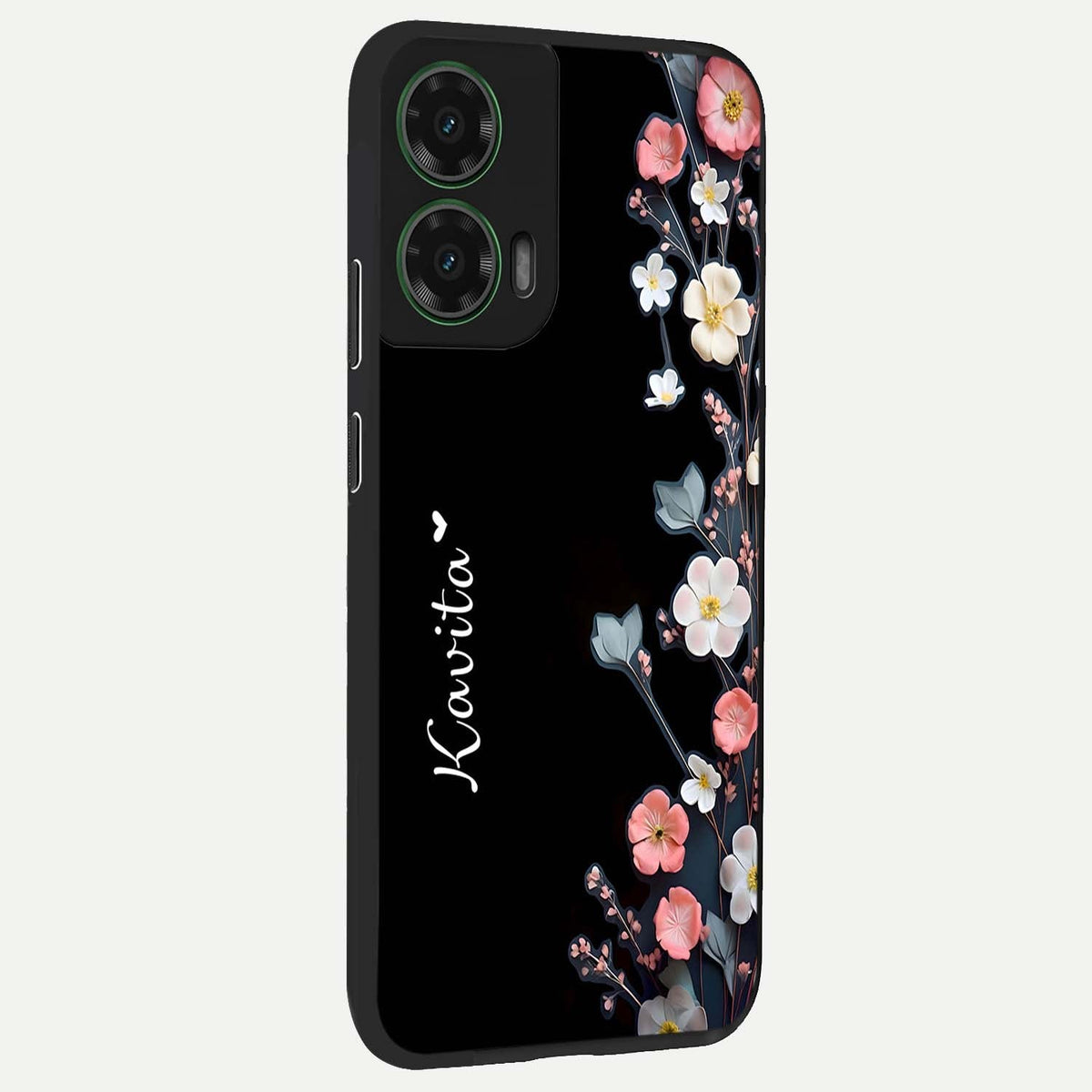 Black Elegance Floral Custom Name back cover For Moto G35 slim fit glass case with vibrant aesthetic design