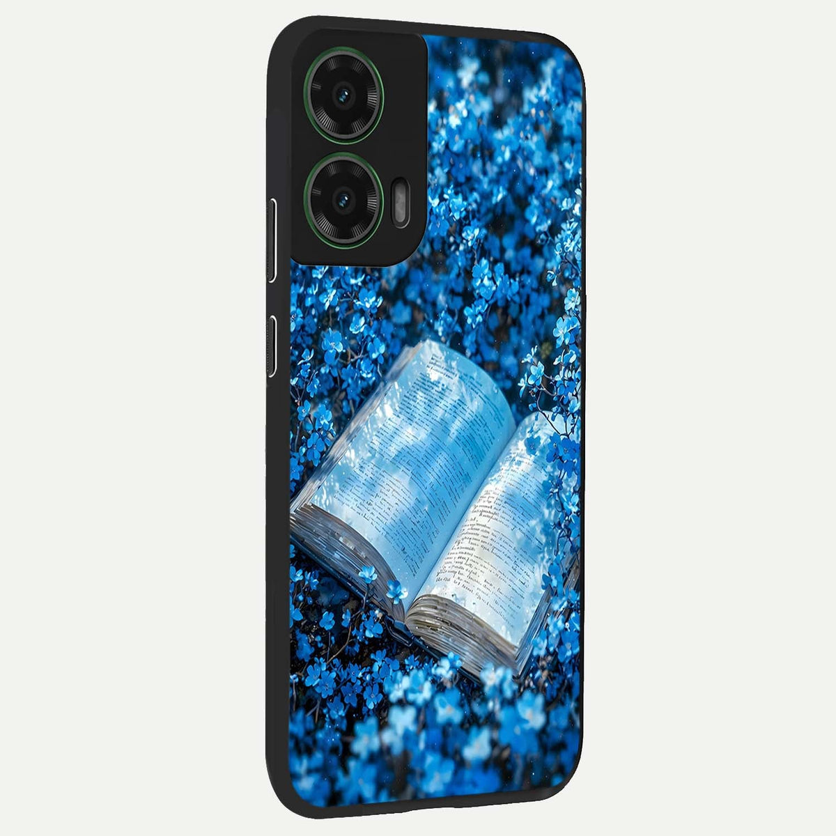 Blue Bloom Tales back cover For Moto G35 slim fit glass case with vibrant aesthetic design