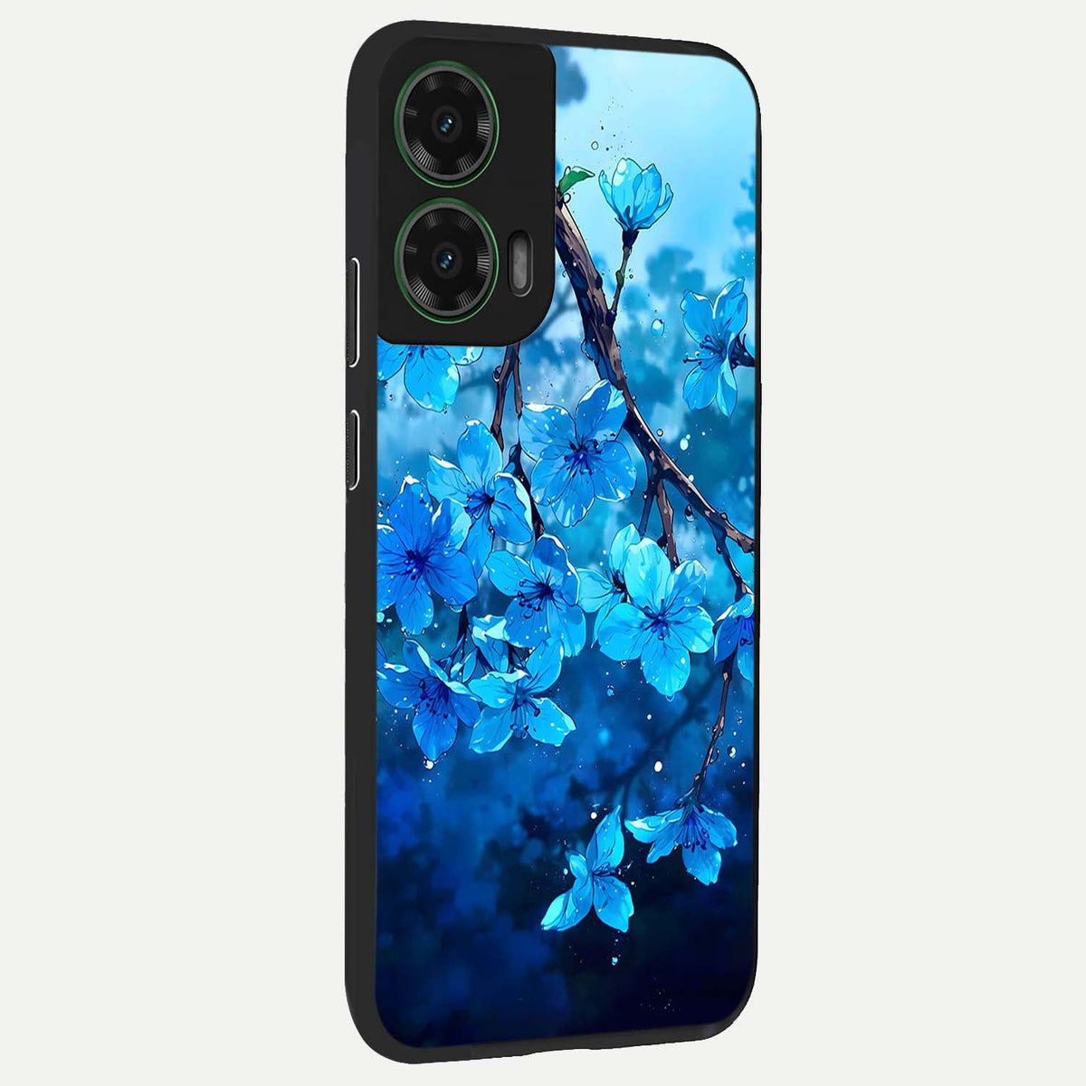 Blue Blossoms Branch back cover For Moto G35 slim fit glass case with vibrant aesthetic design