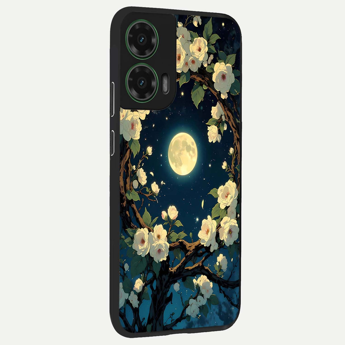 Celestial Moon And Flower back cover For Moto G35 slim fit glass case with vibrant aesthetic design