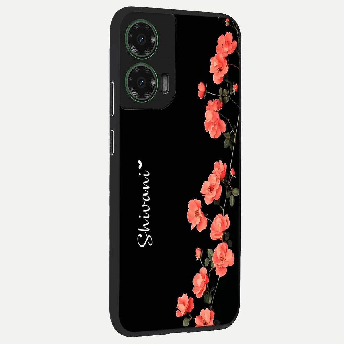 Crimson Bloom Grace Custom Name back cover For Moto G35 slim fit glass case with vibrant aesthetic design