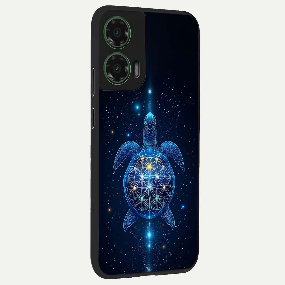 Crimson Blue Turtle back cover For Moto G35 slim fit glass case with vibrant aesthetic design