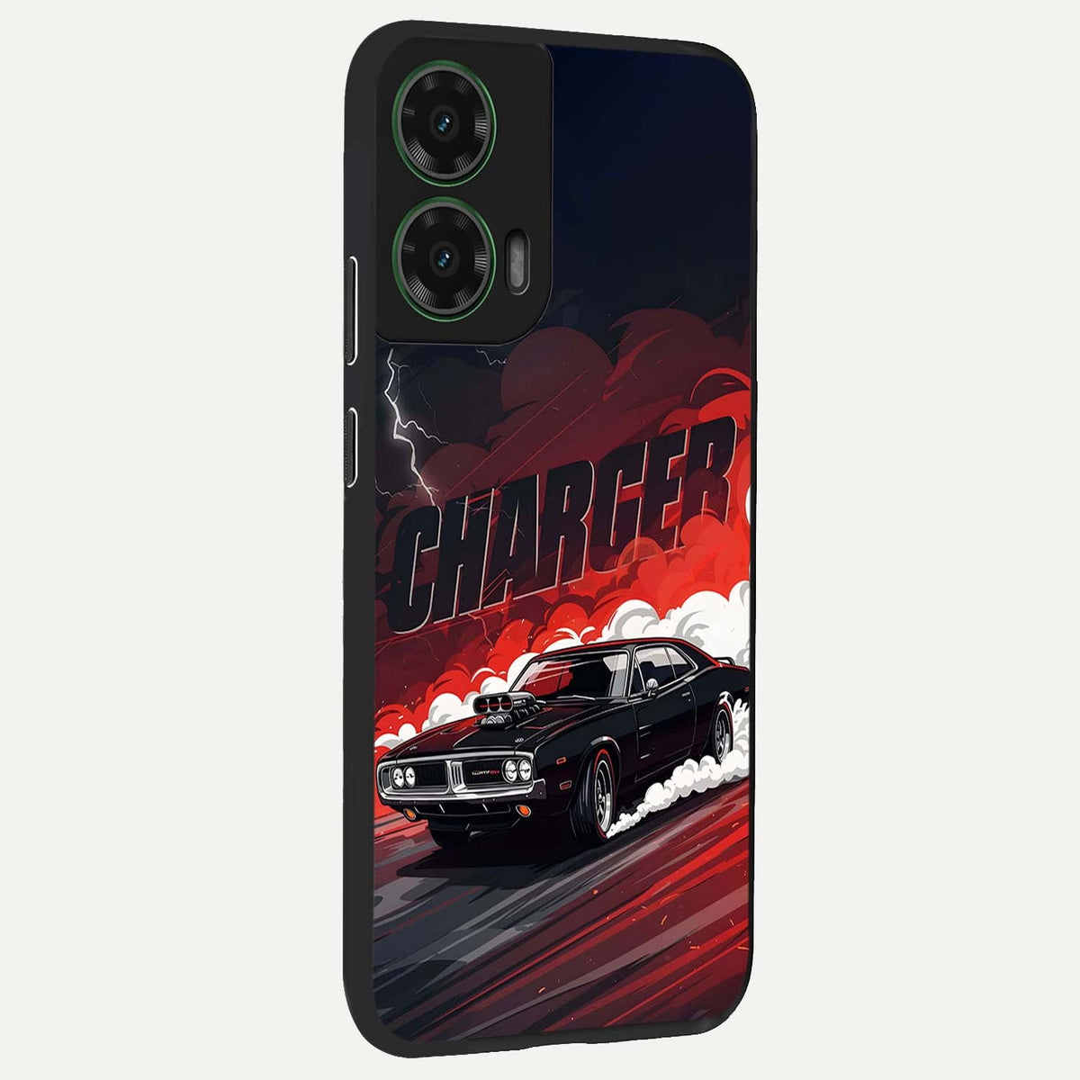 Dark Charger Fury back cover For Moto G35 slim fit glass case with vibrant aesthetic design