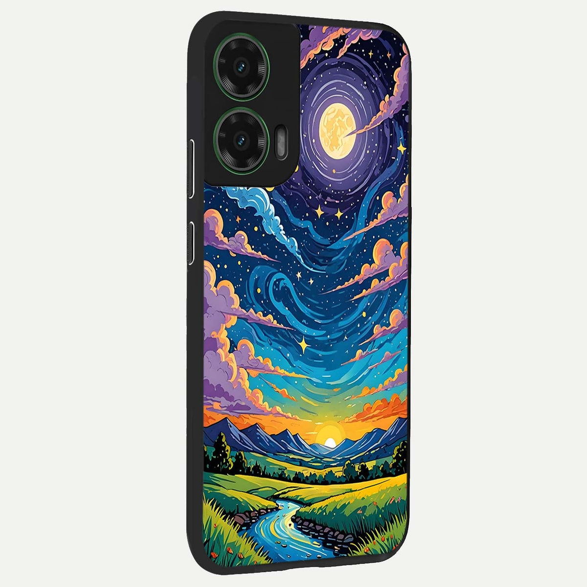 Dreamy Night Landscape back cover For Moto G35 slim fit glass case with vibrant aesthetic design
