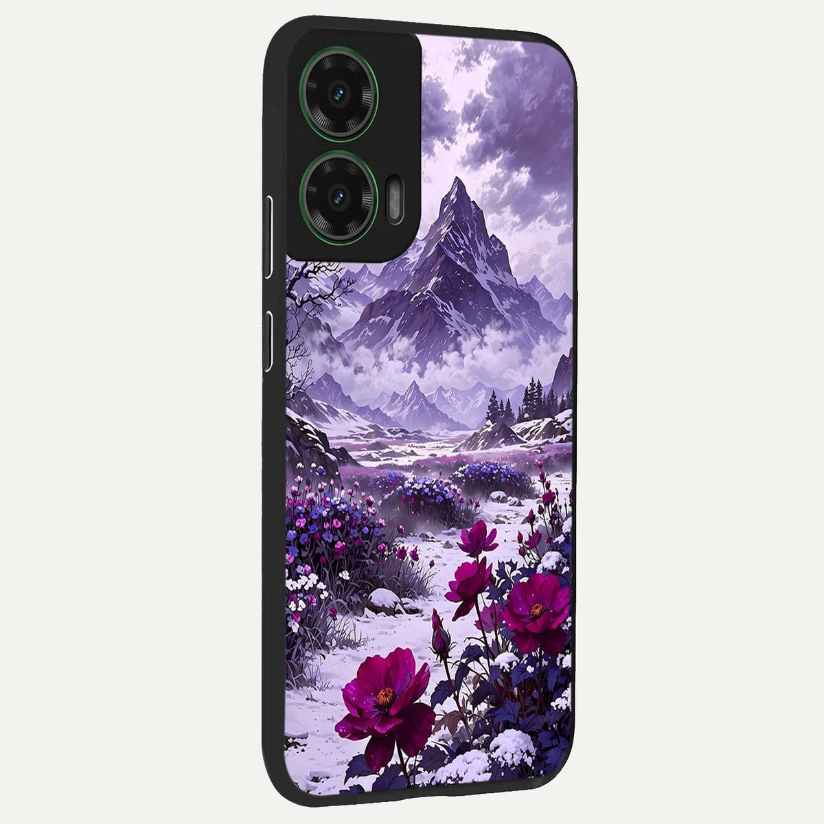 Flower Mountain View back cover For Moto G35 slim fit glass case with vibrant aesthetic design