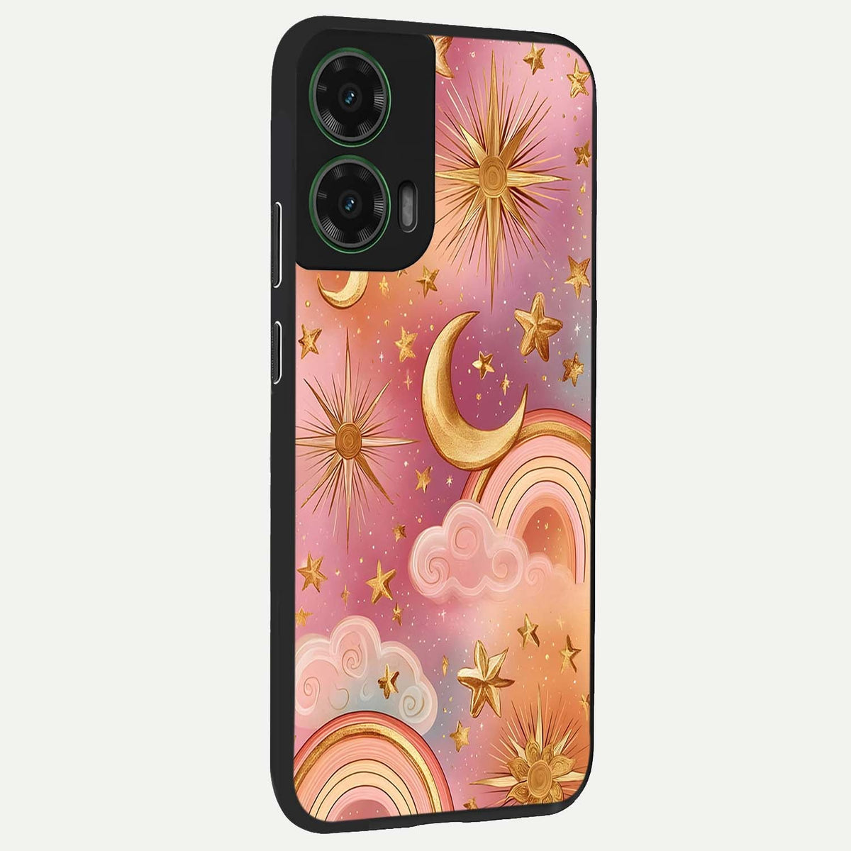 Golden Celestial Dreams back cover For Moto G35 slim fit glass case with vibrant aesthetic design