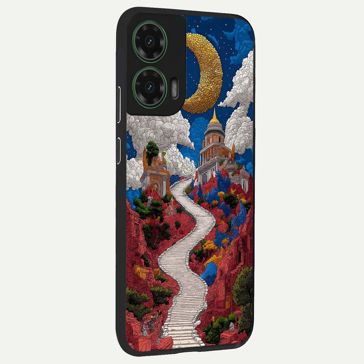 Heavenly Moon Path back cover For Moto G35 slim fit glass case with vibrant aesthetic design