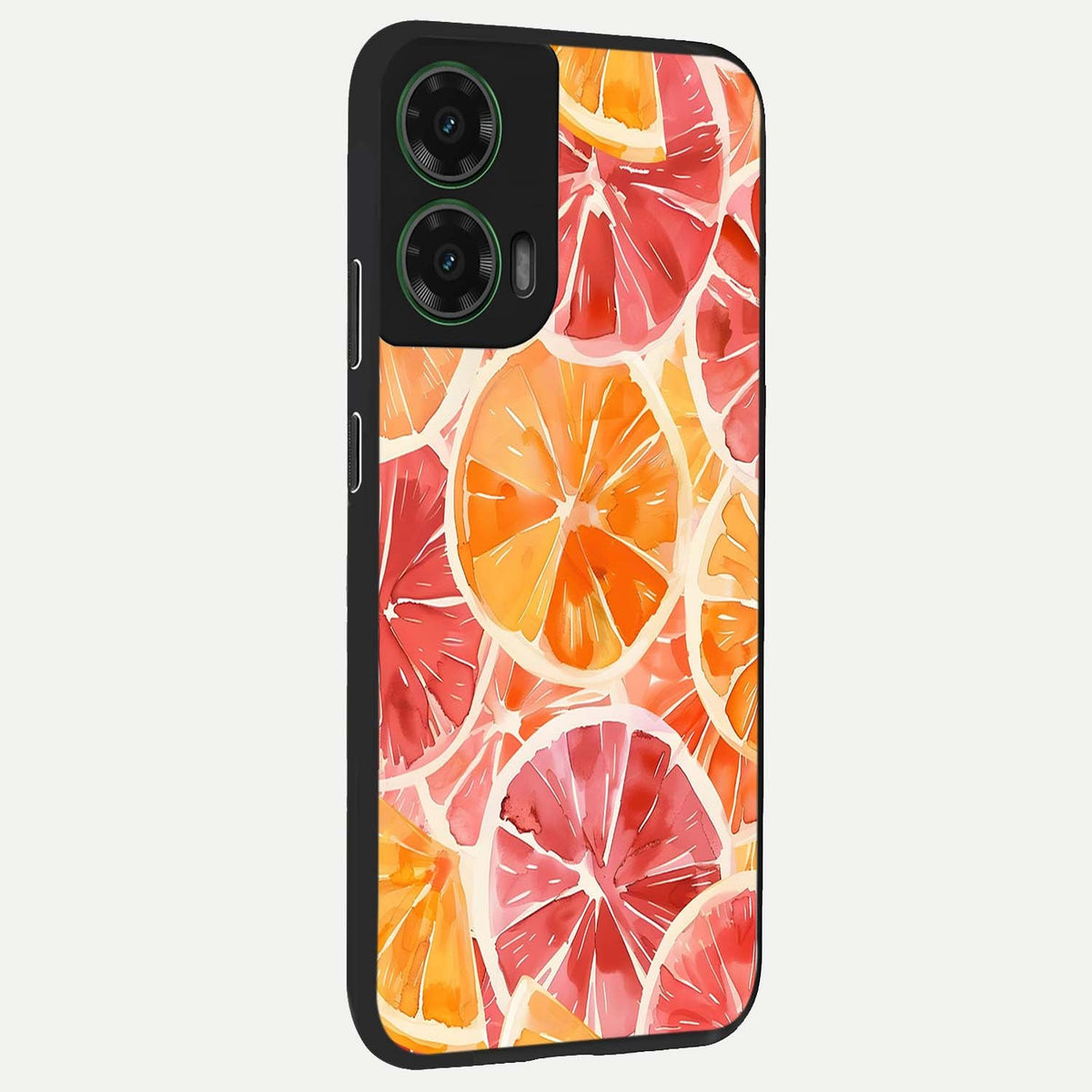 Orange Fruits Pattern back cover For Moto G35 slim fit glass case with vibrant aesthetic design