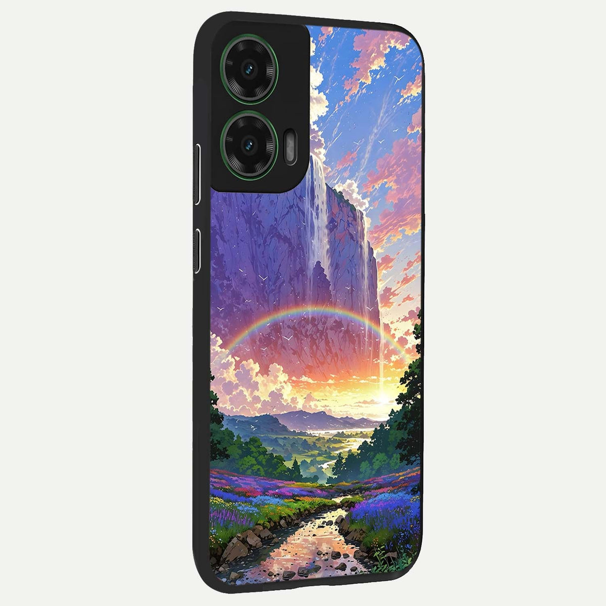 Rainbow Valley Dream back cover For Moto G35 slim fit glass case with vibrant aesthetic design