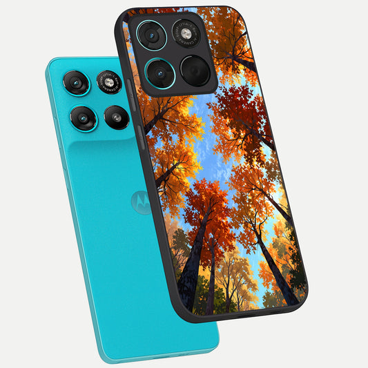 Autumn Sky Rise phone case For Moto G57 Power showing premium glass back cover with detailed artwork