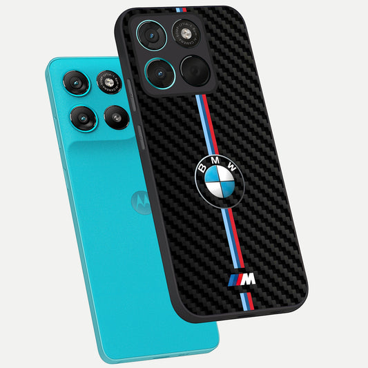 BMW Pattern phone case For Moto G57 Power showing premium glass back cover with detailed artwork