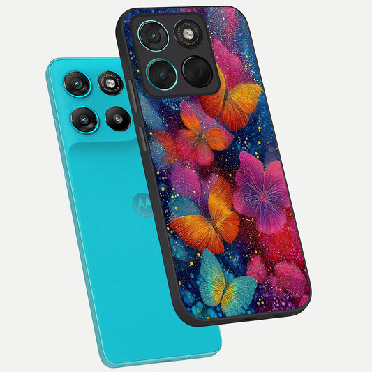 Butterfly Dream Mist phone case For Moto G57 Power showing premium glass back cover with detailed artwork