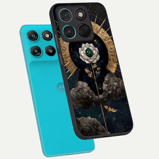 Celestial Lotus Morang phone case For Moto G57 Power showing premium glass back cover with detailed artwork
