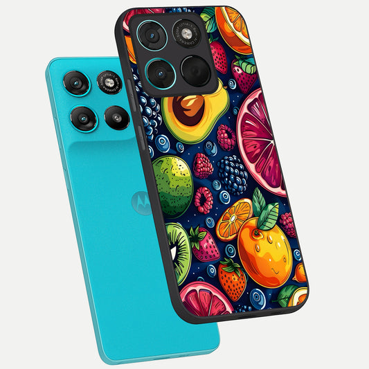 Cute Fruits Art phone case For Moto G57 Power showing premium glass back cover with detailed artwork