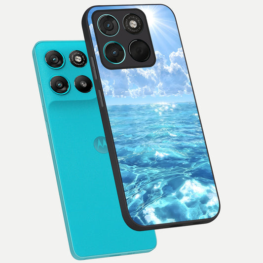 Endless Ocean Horizon phone case For Moto G57 Power showing premium glass back cover with detailed artwork