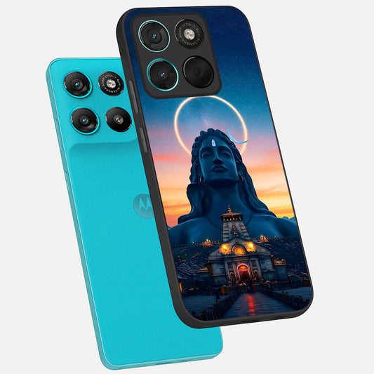 Eternal Shiva Aura phone case For Moto G57 Power showing premium glass back cover with detailed artwork