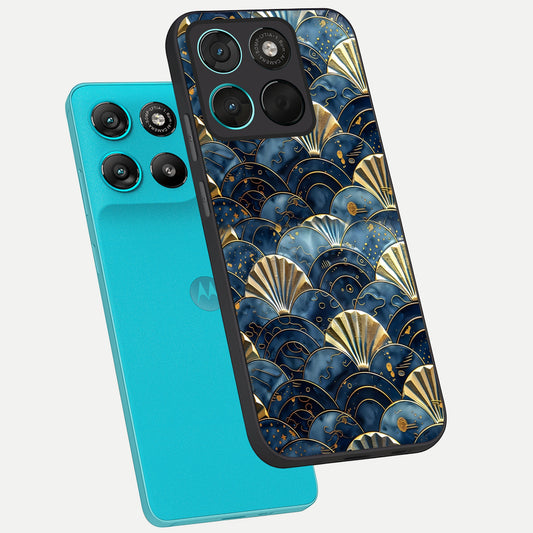 Golden Wave Luxe phone case For Moto G57 Power showing premium glass back cover with detailed artwork