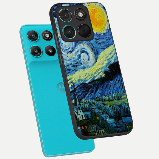 Inspired Van Gogh Art phone case For Moto G57 Power showing premium glass back cover with detailed artwork