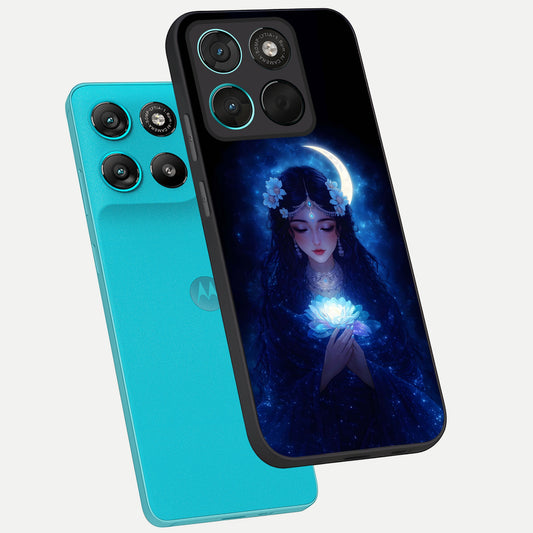Mystic Moon Queen phone case For Moto G57 Power showing premium glass back cover with detailed artwork