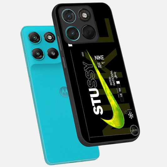 Neon Street Edition phone case For Moto G57 Power showing premium glass back cover with detailed artwork