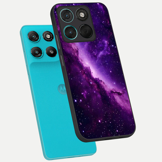 Purple Shade Sky phone case For Moto G57 Power showing premium glass back cover with detailed artwork
