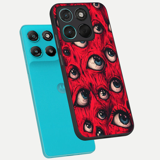 Red Eyes Pattern phone case For Moto G57 Power showing premium glass back cover with detailed artwork