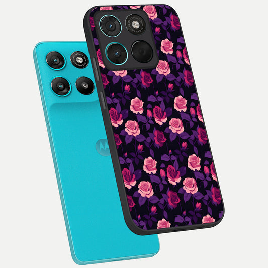 Rose Garden Twilight phone case For Moto G57 Power showing premium glass back cover with detailed artwork