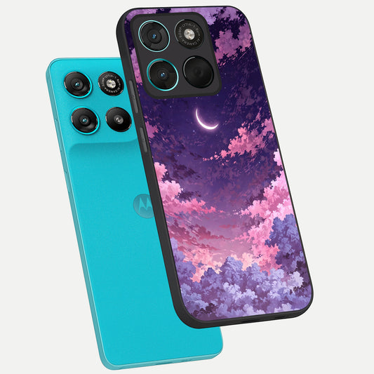 Sky Drift Clouds phone case For Moto G57 Power showing premium glass back cover with detailed artwork