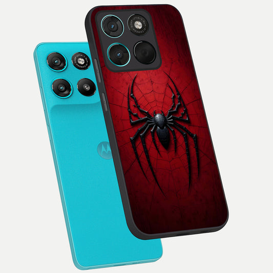 Superhero Web Emblem phone case For Moto G57 Power showing premium glass back cover with detailed artwork