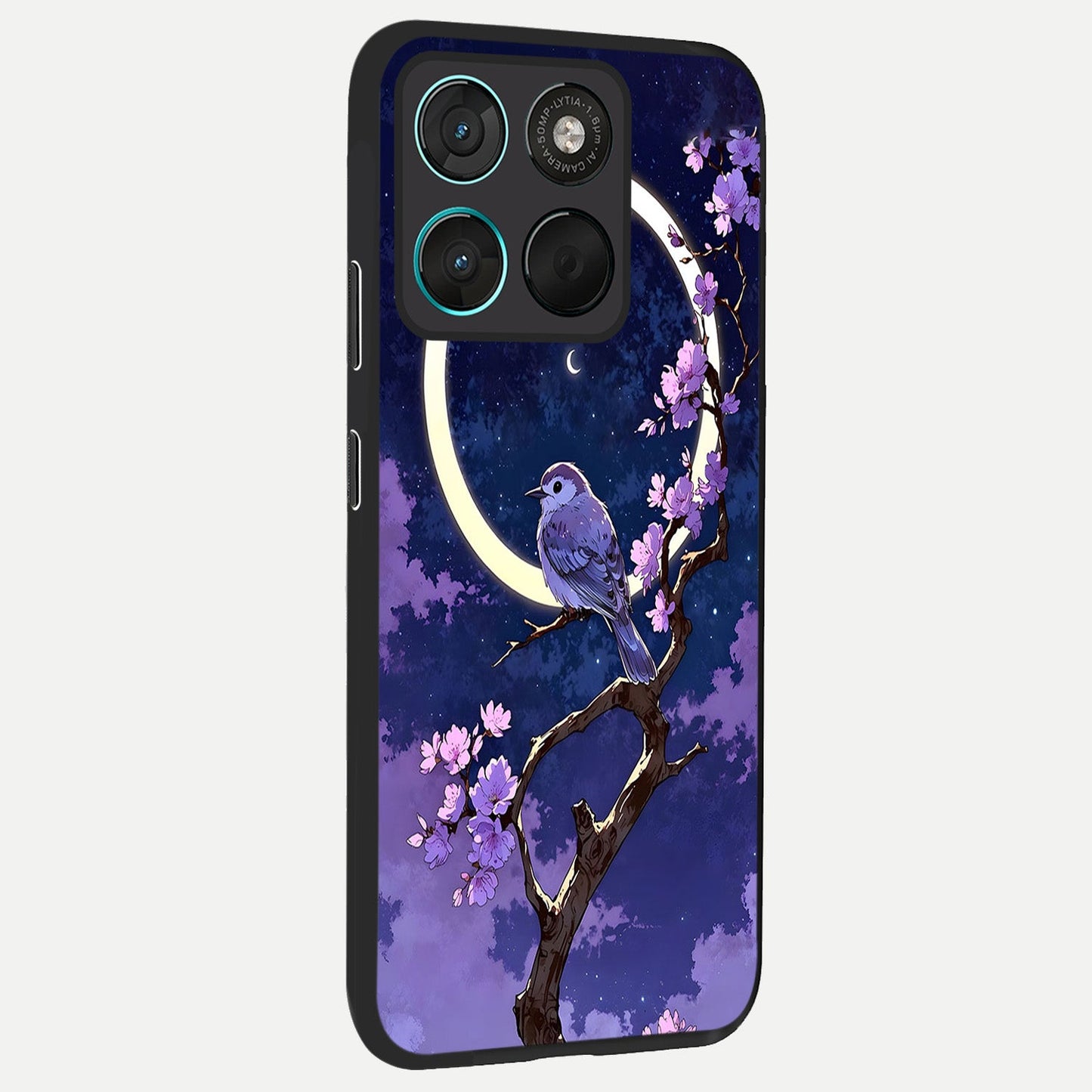 Celestial Bird Blossom back cover For Moto G57 Power slim fit glass case with vibrant aesthetic design