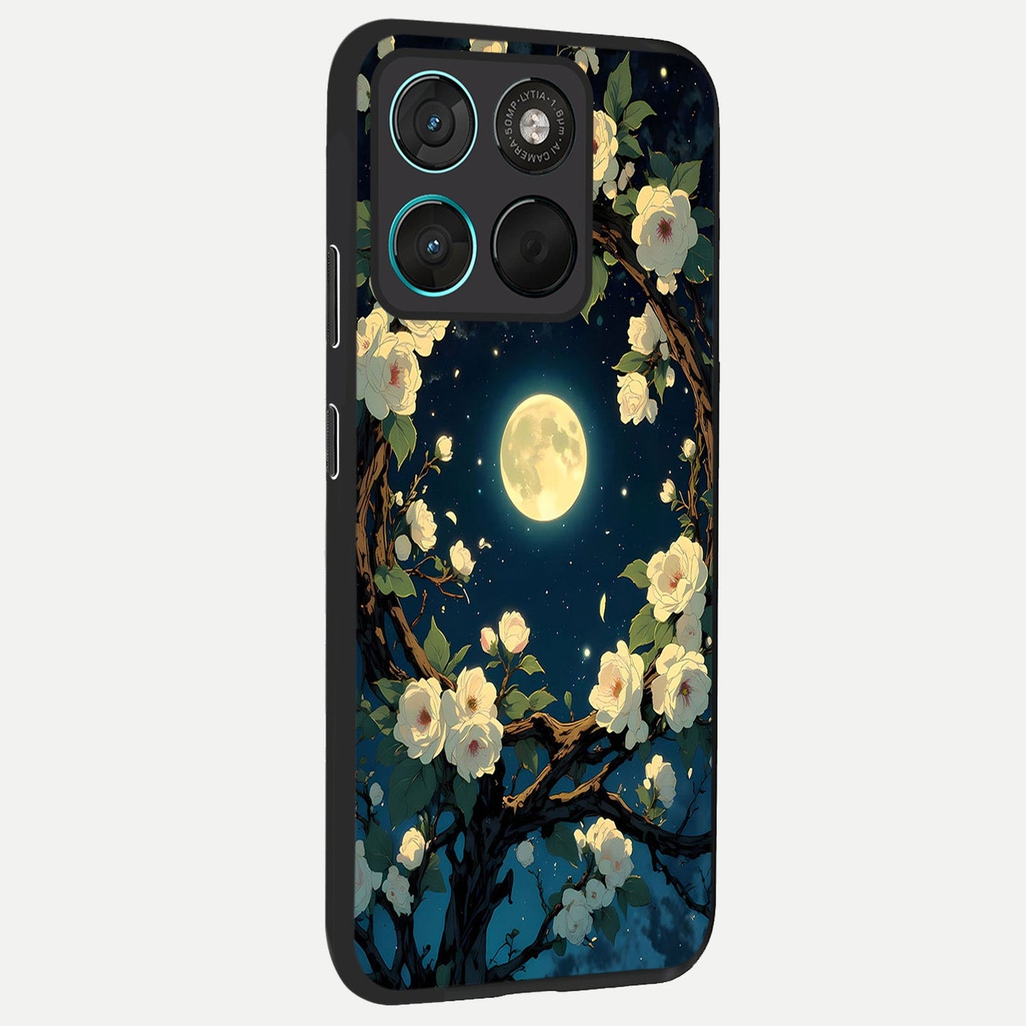 Celestial Moon And Flower back cover For Moto G57 Power slim fit glass case with vibrant aesthetic design
